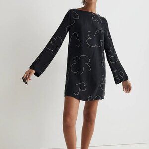 Madewell Shift Mini Dress Black Floral Print Size M NWT